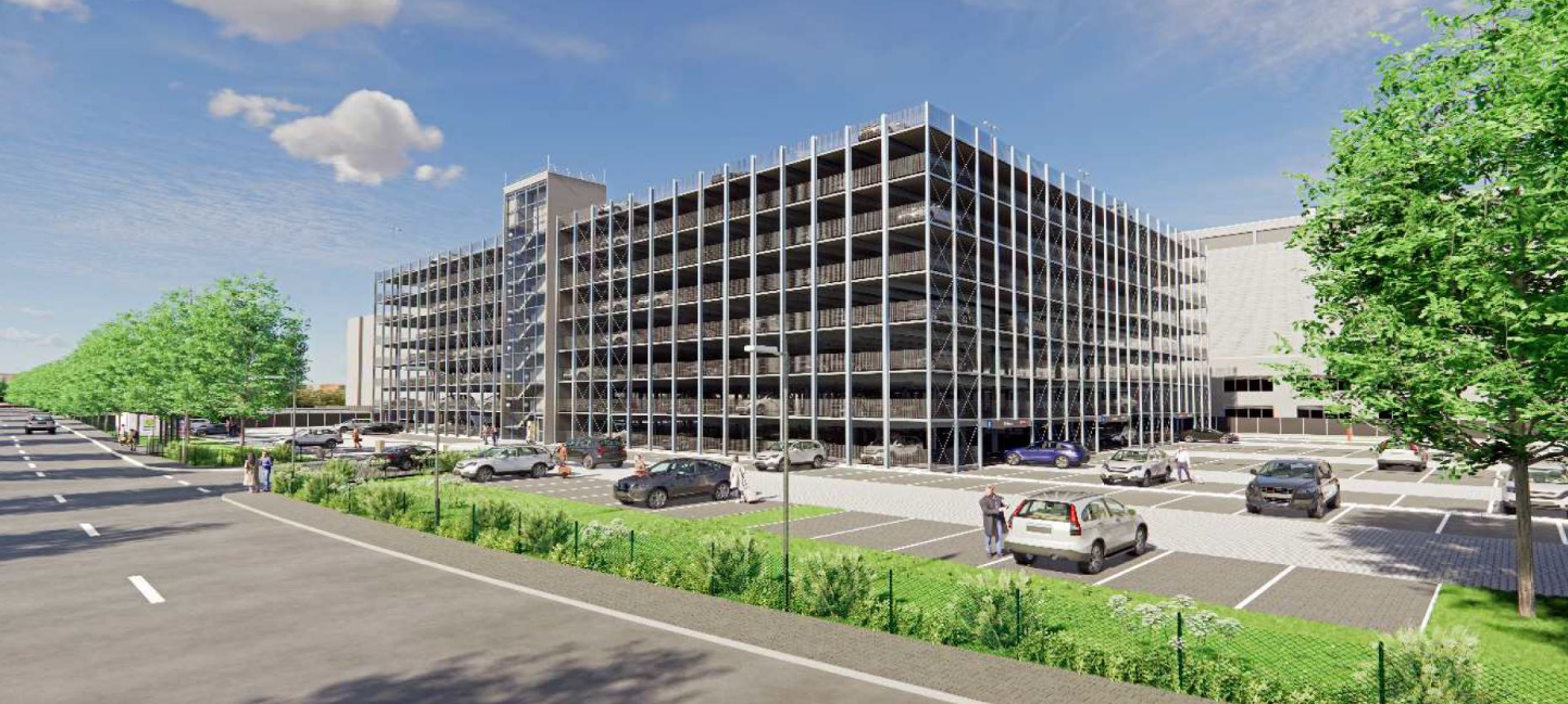 Ein Entwurf für ein neues Parkhaus am Düsseldorfer Flughafen.