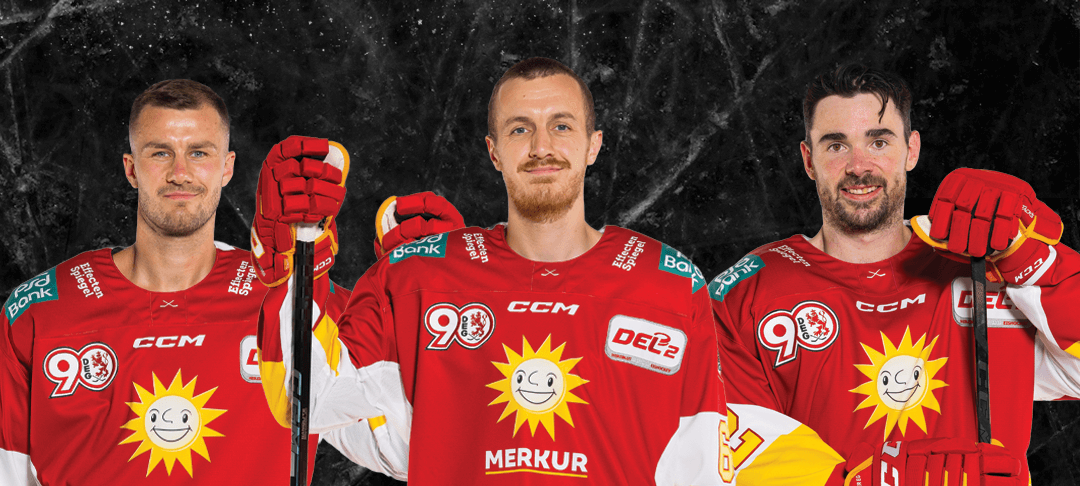 Max Faber, der neue Kapitän der Düsseldorfer EG. Ihm zur Seite stehen die Assistenten Kevin Maginot und Erik Bradford.