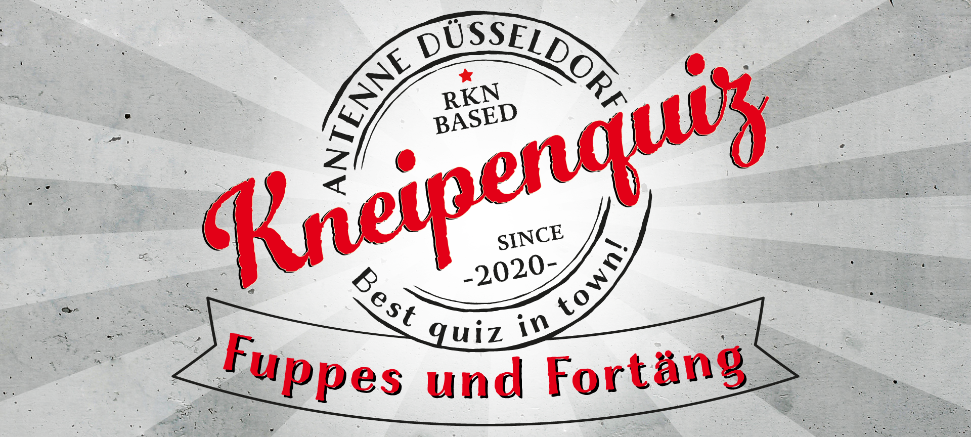 Eine Infografik, die auf das Kneipenquiz "Fuppes und Fortäng" hinweist.