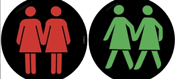 Drei Motive von Ampelpärchen. Mann mit Mann, Frau mit Frau und ein Mann mit einer Frau alle Hand in Hand.