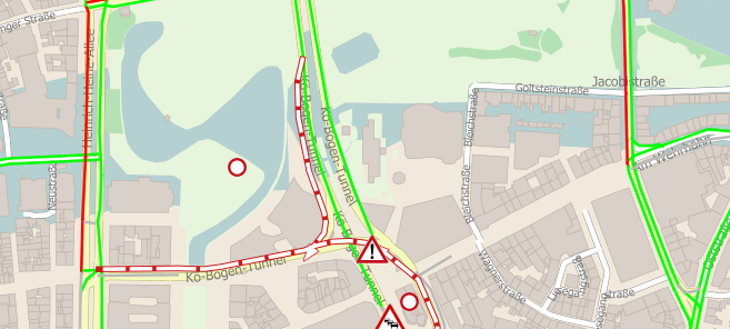 Screenshot der städtischen Verkehrsseite zu einer Sperrung des Kö-Bogen-Tunnels.