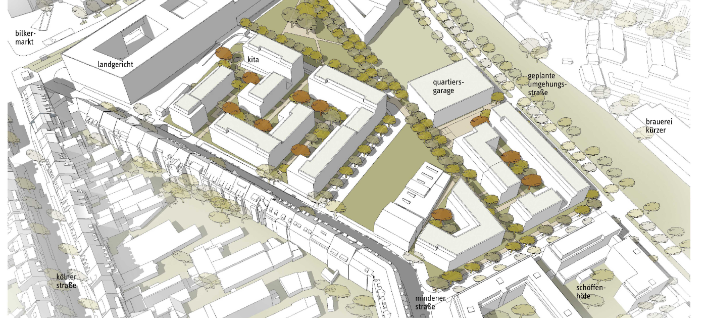 Perspektive/Animation des geplanten Wohngebietes an der Mindener Straße in Oberbilk.