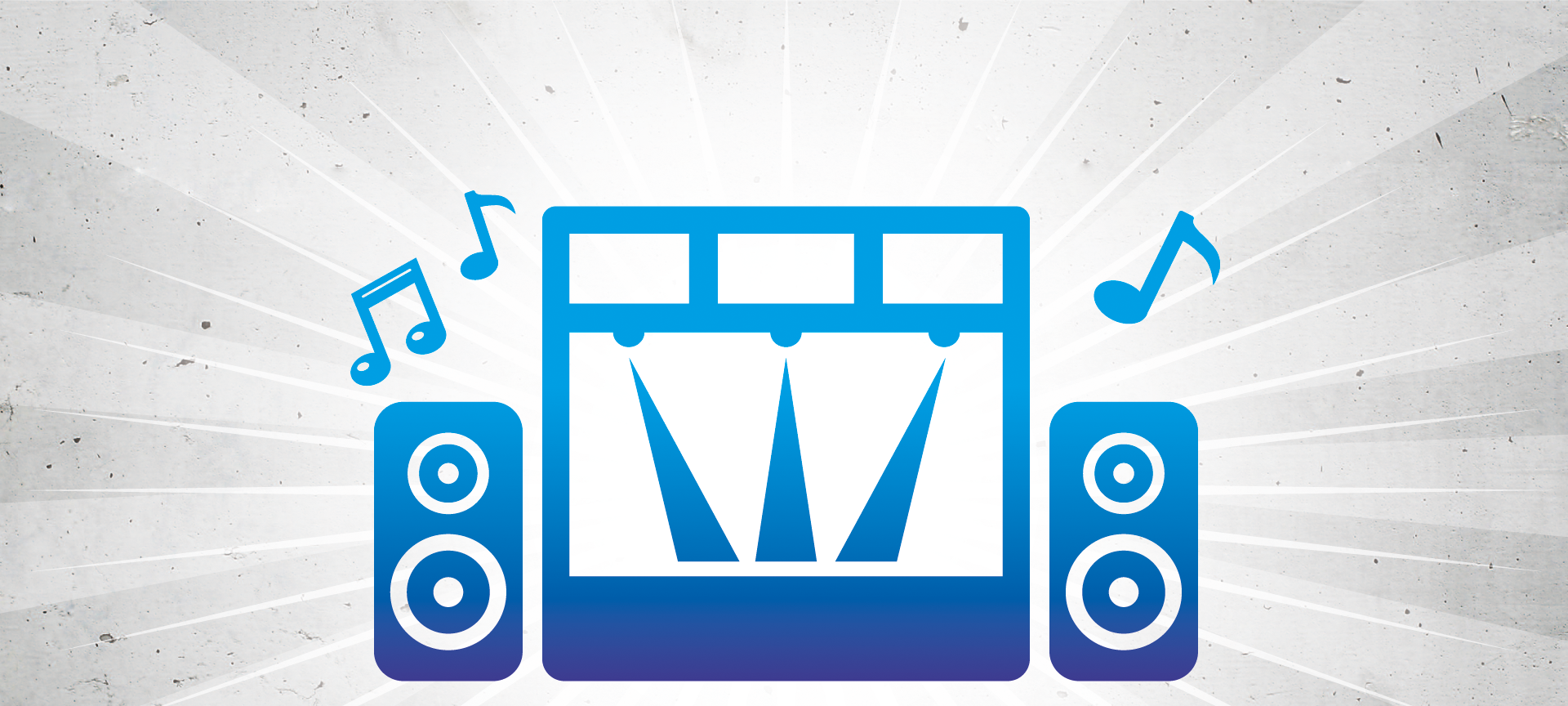 Ein Symbolbild für eine Bühne und Bühnenprogramm. Das Bild ist im typischen Antenne-Blau gehalten.