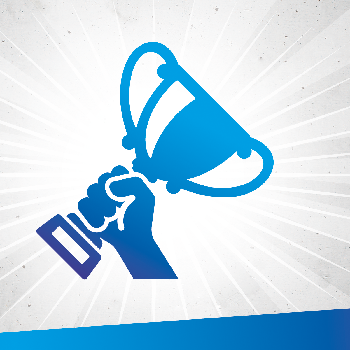 Eine blaue Hand reckt einen blauen Pokal in die Höhe. Das ist ein Symbolbild für den Düsseldorfer Sport.