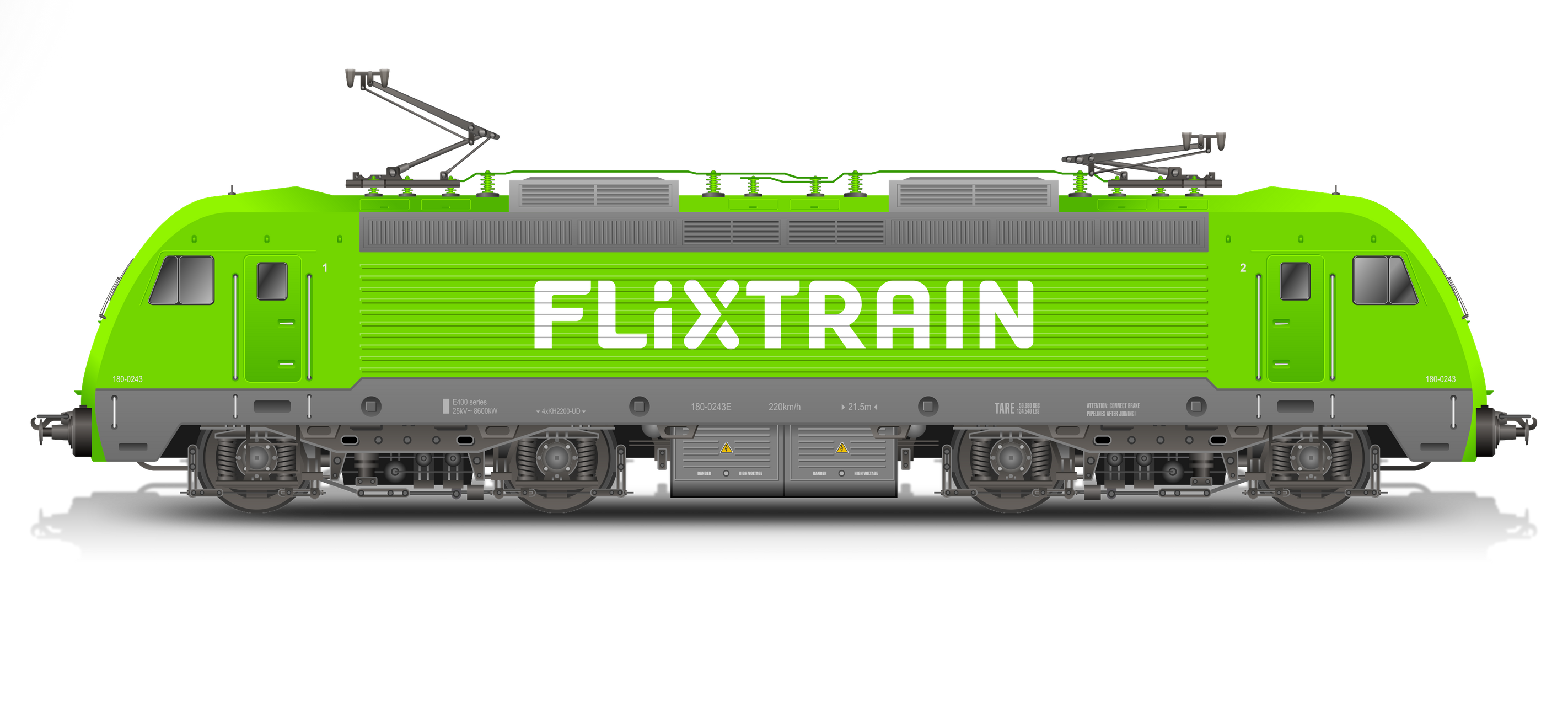 Ein Modellzug von Flixtrain in grün