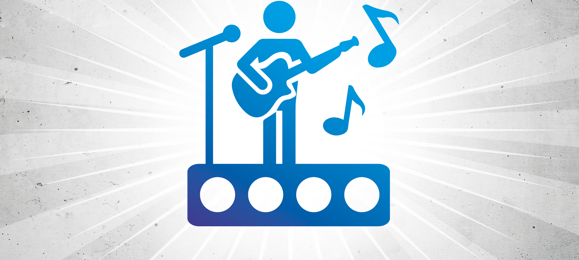 Ein Gitarrist steht auf einer Bühne und macht Musik. Dieses Symbolbild ist im typischen Antenne-Blau gehalten.